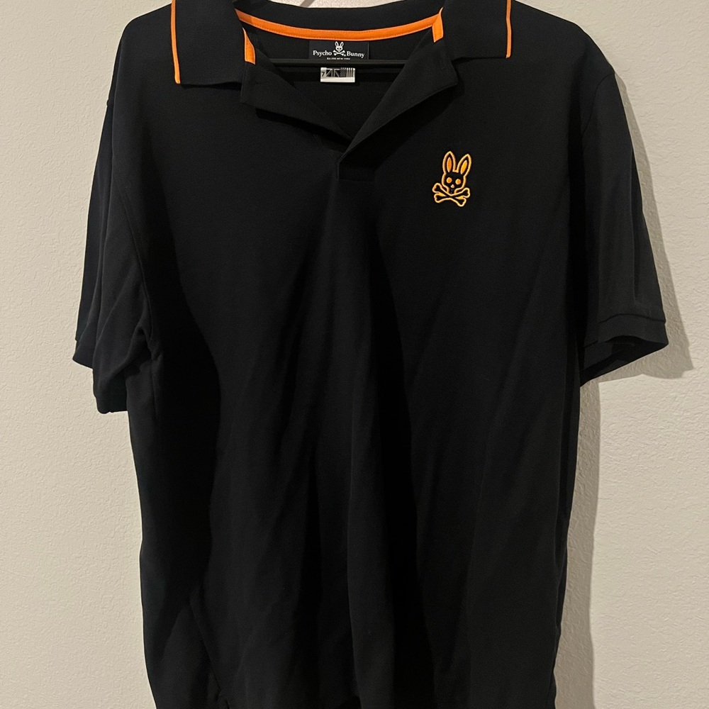 Psycho Bunny Polo Shirt in Black with Orange Trim